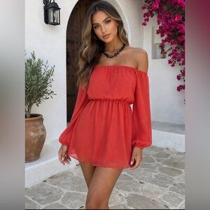 Rachel Kate Women’s Mini  Dress Off The Shoulder Elastic Waist Size S 3/4 Sleeve